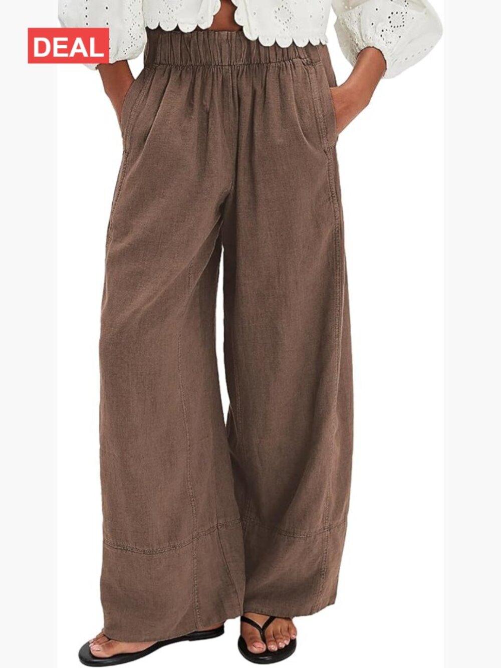 Wide Leg Linen Palazzo Pants with Pockets Elastic Waist Boho Casual Trousers